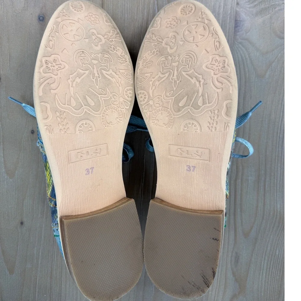 L'Artiste Spring Step Laciox-Blum Lacio Floral Leather Oxford Shoes Blue Sz 37